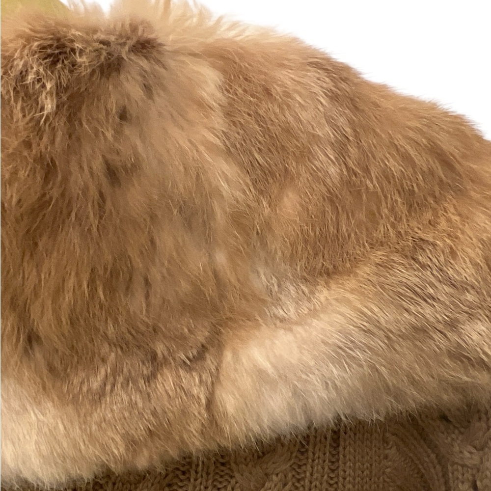 PowWow Wool Blend Cable Knit Cardigan w/Rabbit Fur Collar | M - Picture 13 of 16